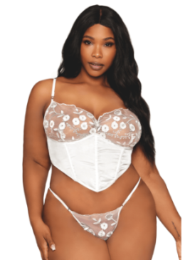 Bustier blanc avec armatures grande taille, en satin et dentelle florale - DG13262XWHT